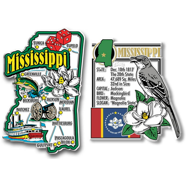 Mississippi Jumbo & Premium State Map Magnet Set by Classic Magnets 2-Piece Set